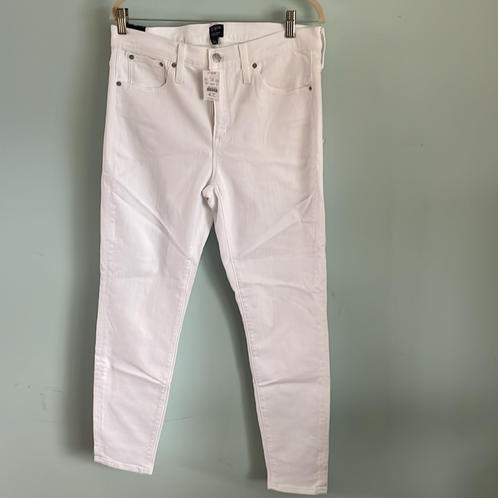 J. Crew 9” Mid-Rise White Skinny Jeans
